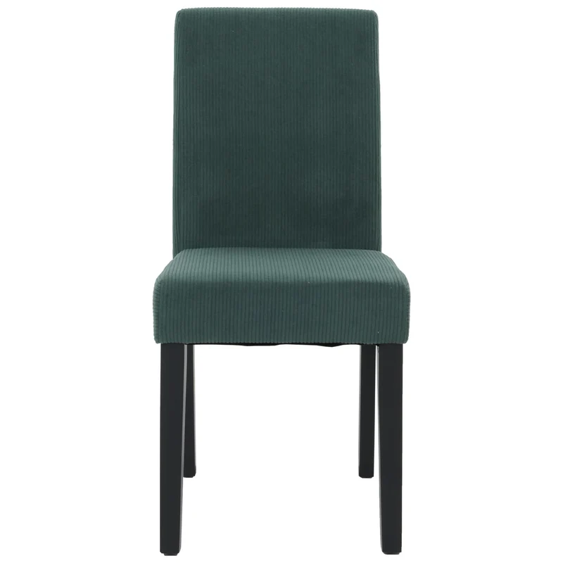 Lot de 2 chaises de salle à manger dossier haut en tissu velours côtelé vert pieds en bois foncés 04_0007330