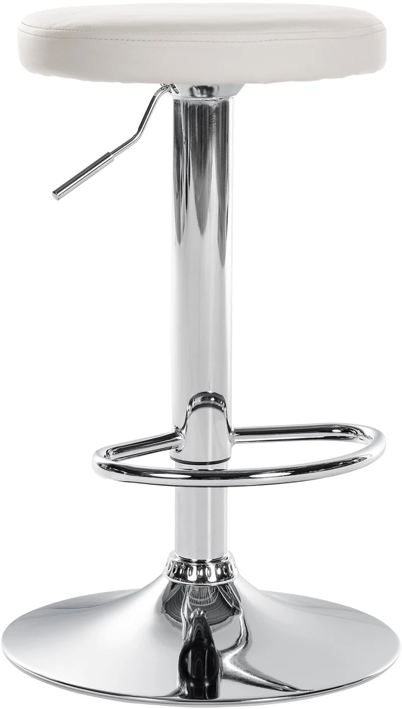 Tabouret de bar x1 design simple hauteur réglable revêtement en PVC blanc pieds en métal aspect chromé 10_0005342