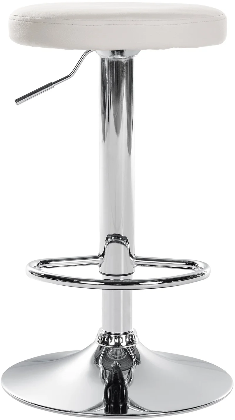 Tabouret de bar x1 design simple hauteur réglable revêtement en PVC blanc pieds en métal aspect chromé 10_0005342
