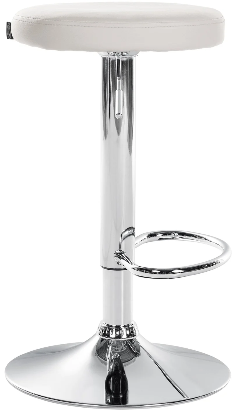 Tabouret de bar x1 design simple hauteur réglable revêtement en PVC blanc pieds en métal aspect chromé 10_0005342