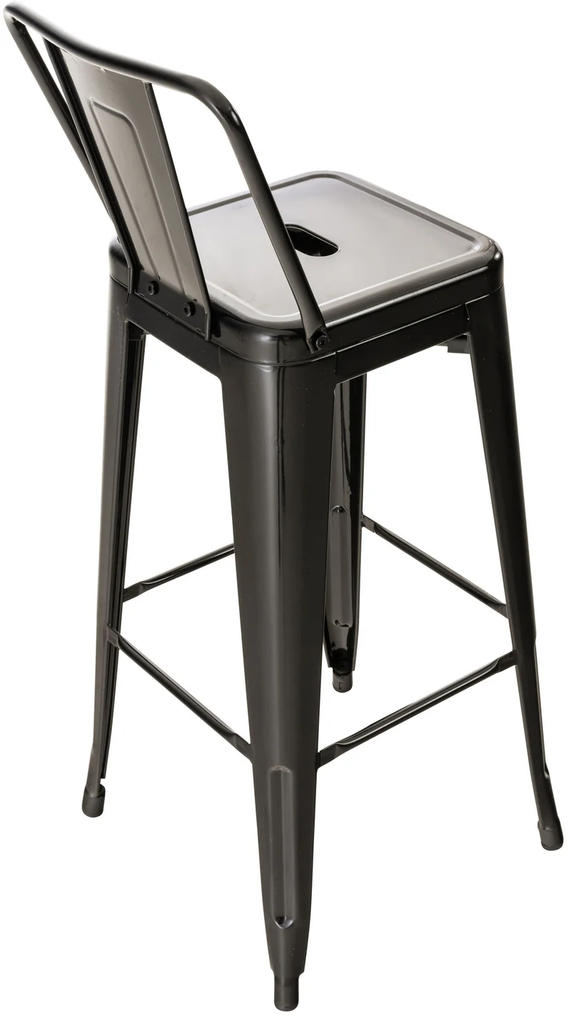 Tabouret de bar x1 avec repose-pieds et dossier en design industriel métal noir 10_0005711