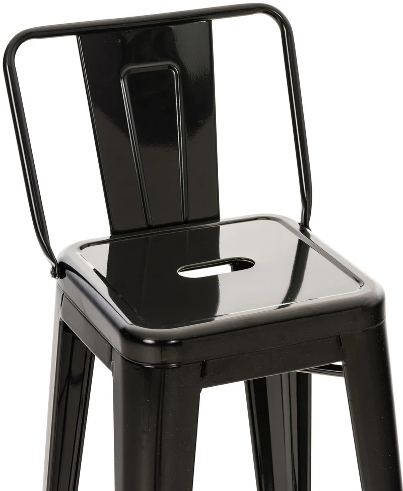 Tabouret de bar x1 avec repose-pieds et dossier en design industriel métal noir 10_0005711