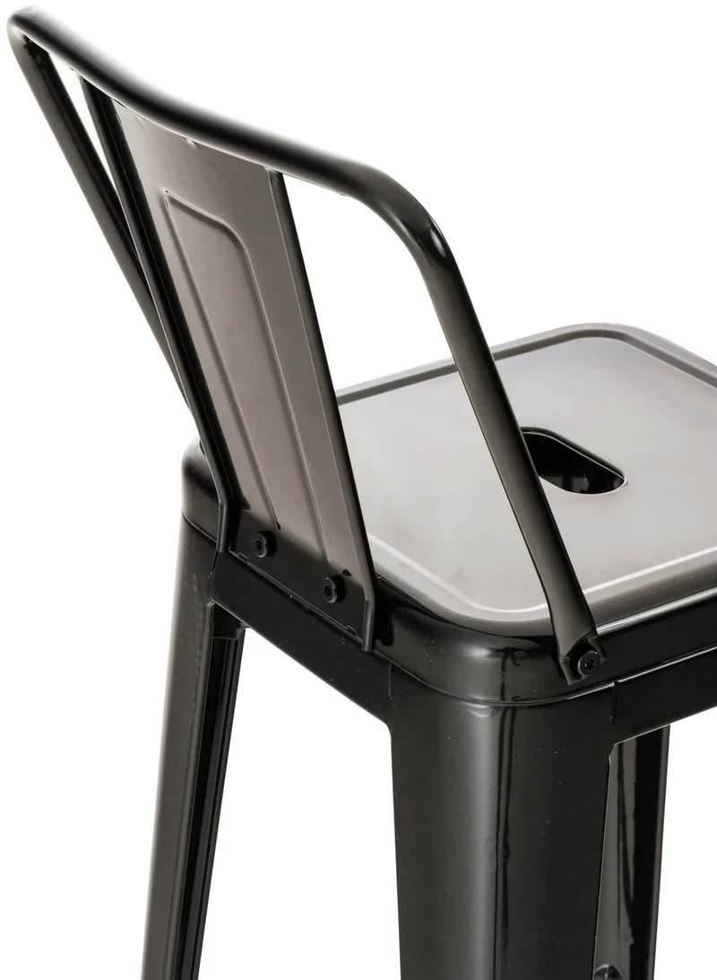 Tabouret de bar x1 avec repose-pieds et dossier en design industriel métal noir 10_0005711