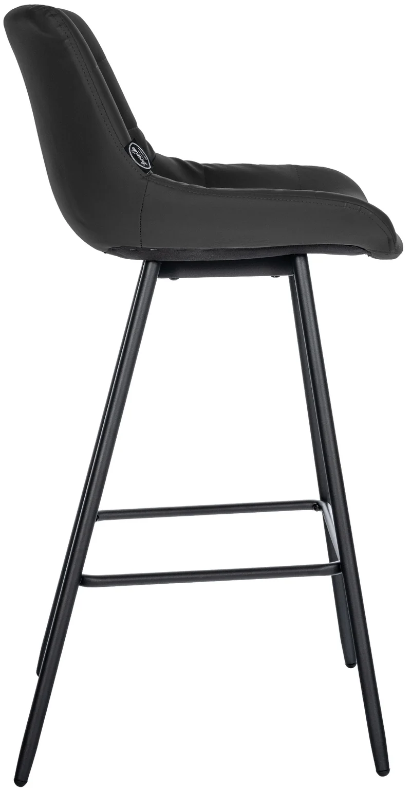 Tabouret de bar x1 avec repose-pieds revêtement en PVC noir piètement à quatre pieds en métal noir 10_0005458