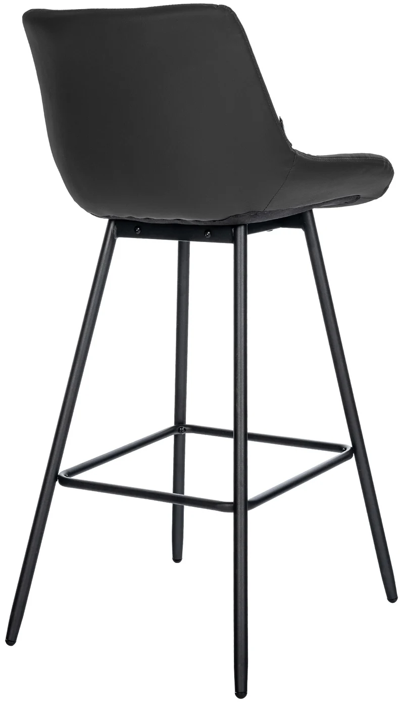 Tabouret de bar x1 avec repose-pieds revêtement en PVC noir piètement à quatre pieds en métal noir 10_0005458