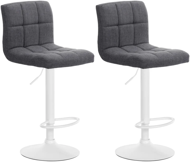 Lot de 2 tabourets de bar style contemporain en tissu matelassé gris clair cadre métal blanc 10_0006721