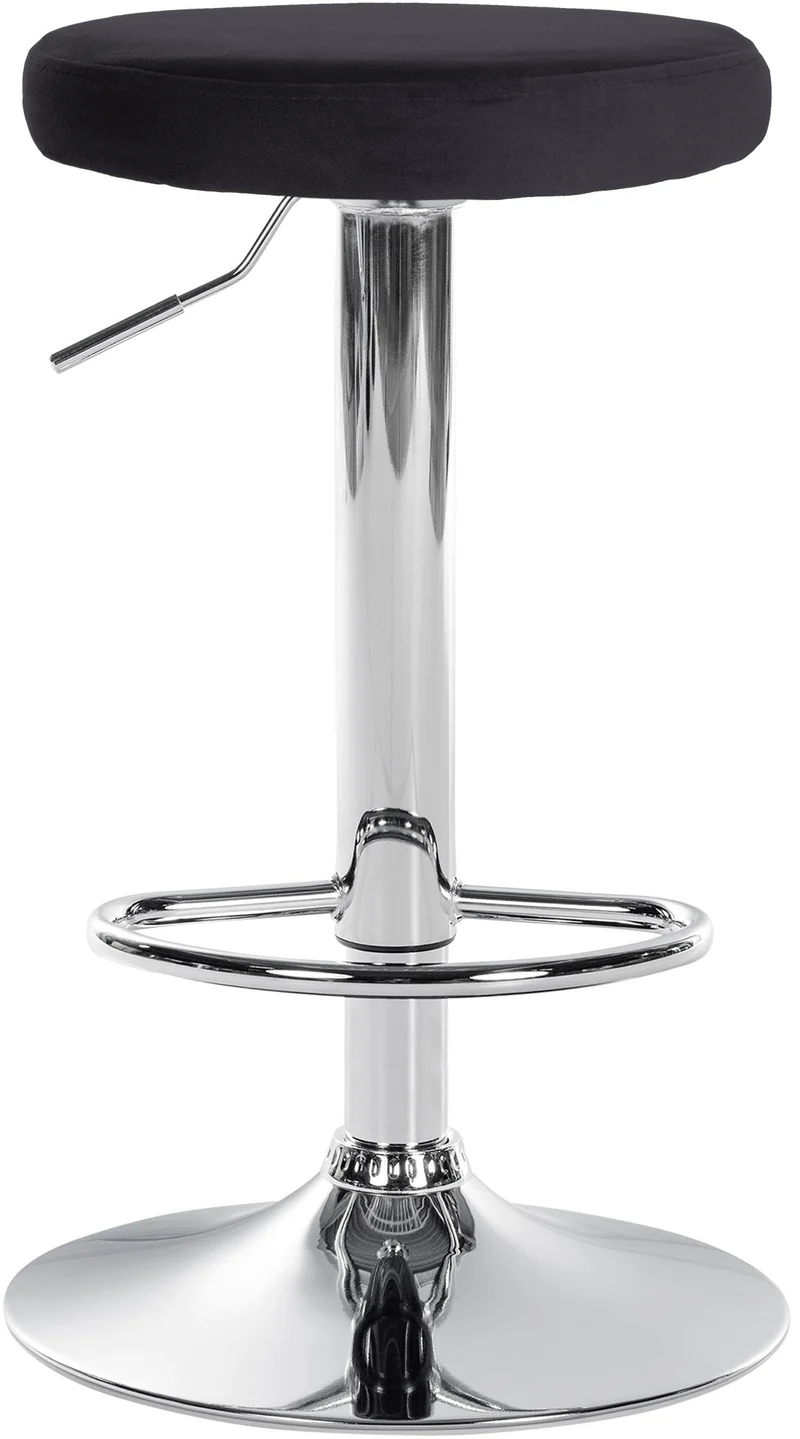 Tabouret de bar x1 design simple hauteur réglable revêtement en velours noir pieds en métal chromé 10_0005744