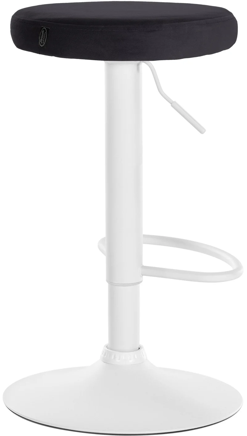 Tabouret de bar x1 design simple hauteur réglable revêtement en velours noir pieds en métal blanc 10_0005743