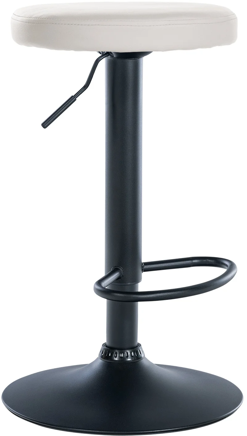 Tabouret de bar x1 design simple hauteur réglable revêtement en PVC blanc pieds en métal noir 10_0005344