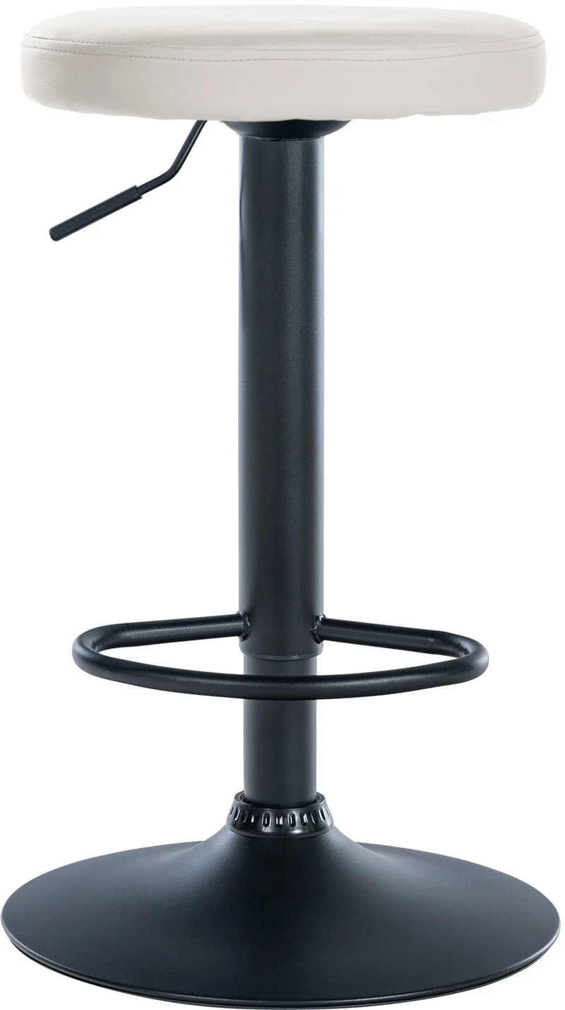 Tabouret de bar x1 design simple hauteur réglable revêtement en PVC blanc pieds en métal noir 10_0005344