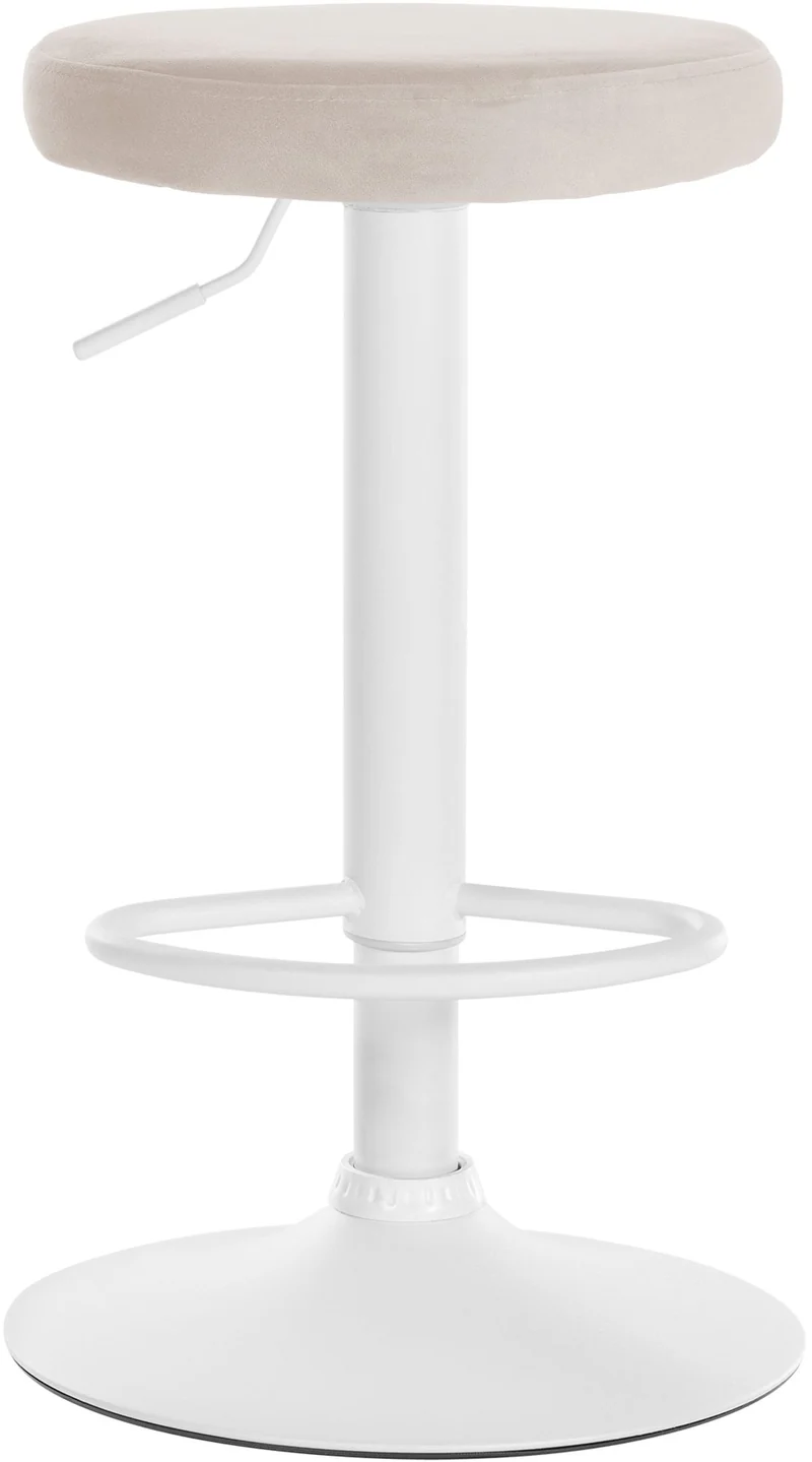 Tabouret de bar x1 design simple hauteur réglable revêtement en velours crème pieds en métal blanc 10_0005355