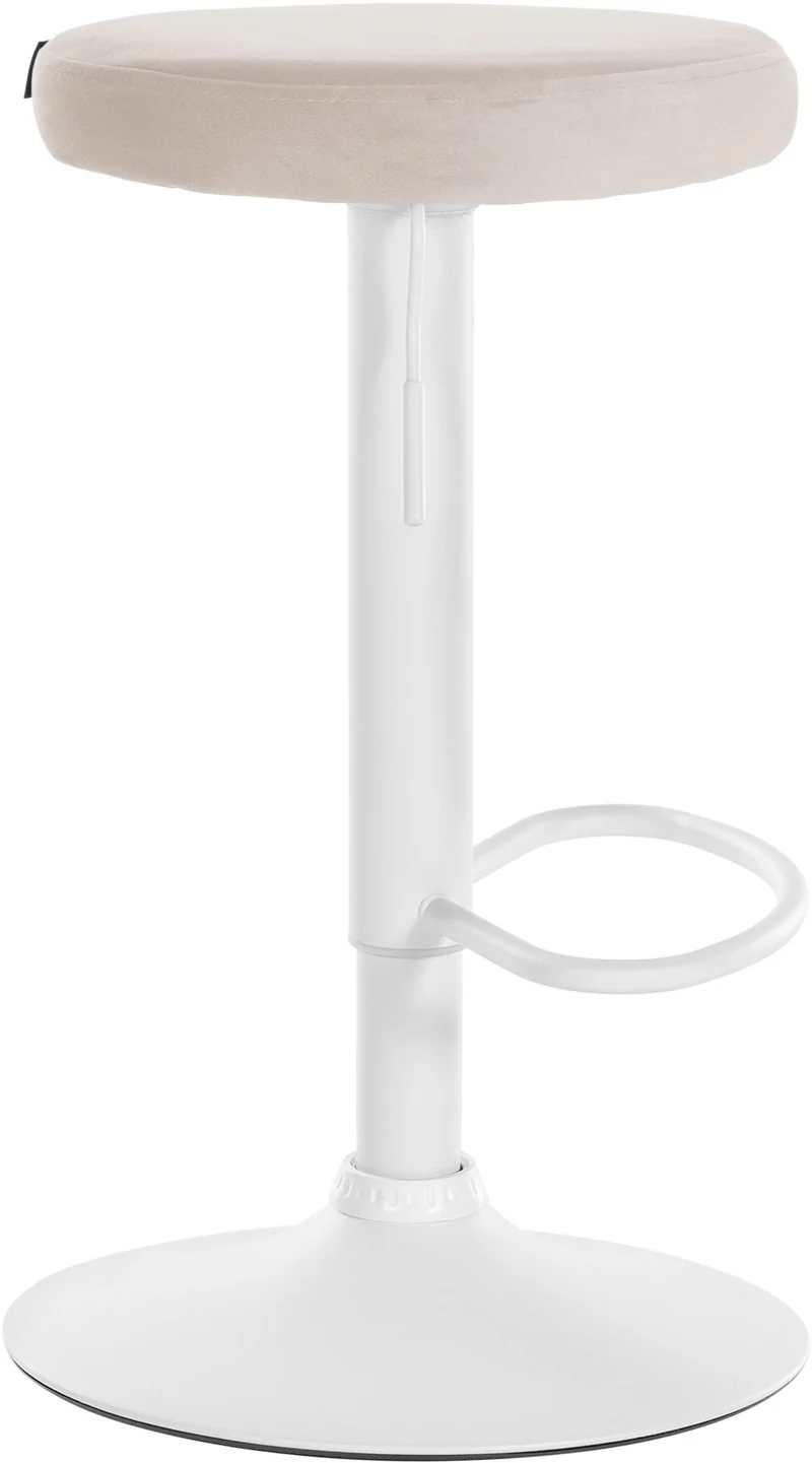 Tabouret de bar x1 design simple hauteur réglable revêtement en velours crème pieds en métal blanc 10_0005355
