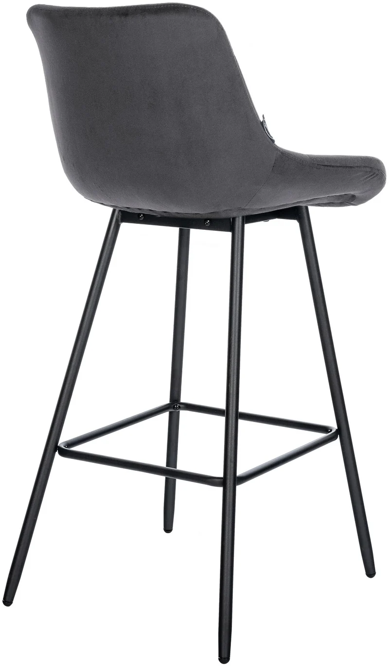 Tabouret de bar x1 avec repose-pieds revêtement en velours gris foncé piètement à quatre pieds en métal noir 10_0005461