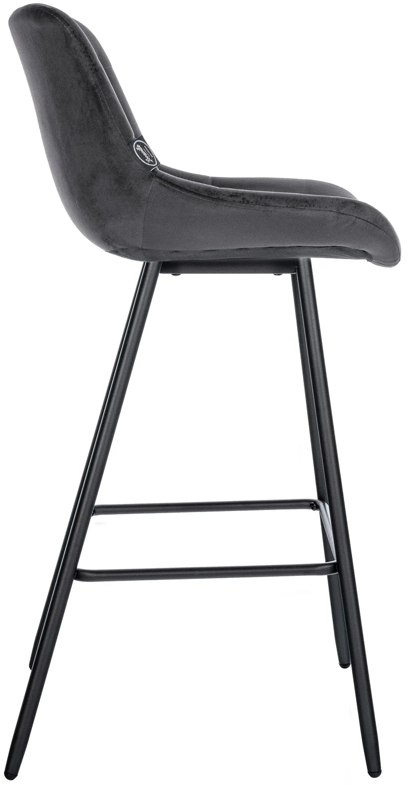 Tabouret de bar x1 avec repose-pieds revêtement en velours gris foncé piètement à quatre pieds en métal noir 10_0005461