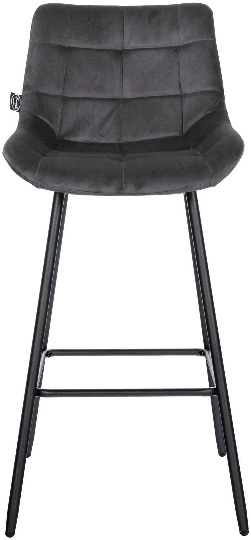Tabouret de bar x1 avec repose-pieds revêtement en velours gris foncé piètement à quatre pieds en métal noir 10_0005461