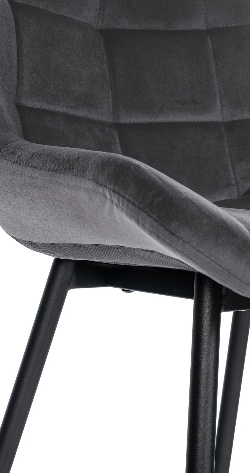 Tabouret de bar x1 avec repose-pieds revêtement en velours gris foncé piètement à quatre pieds en métal noir 10_0005461