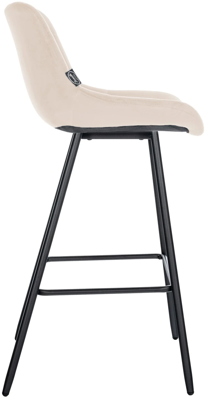 Tabouret de bar x1 avec repose-pieds revêtement en velours crème piètement à quatre pieds en métal noir 10_0005465