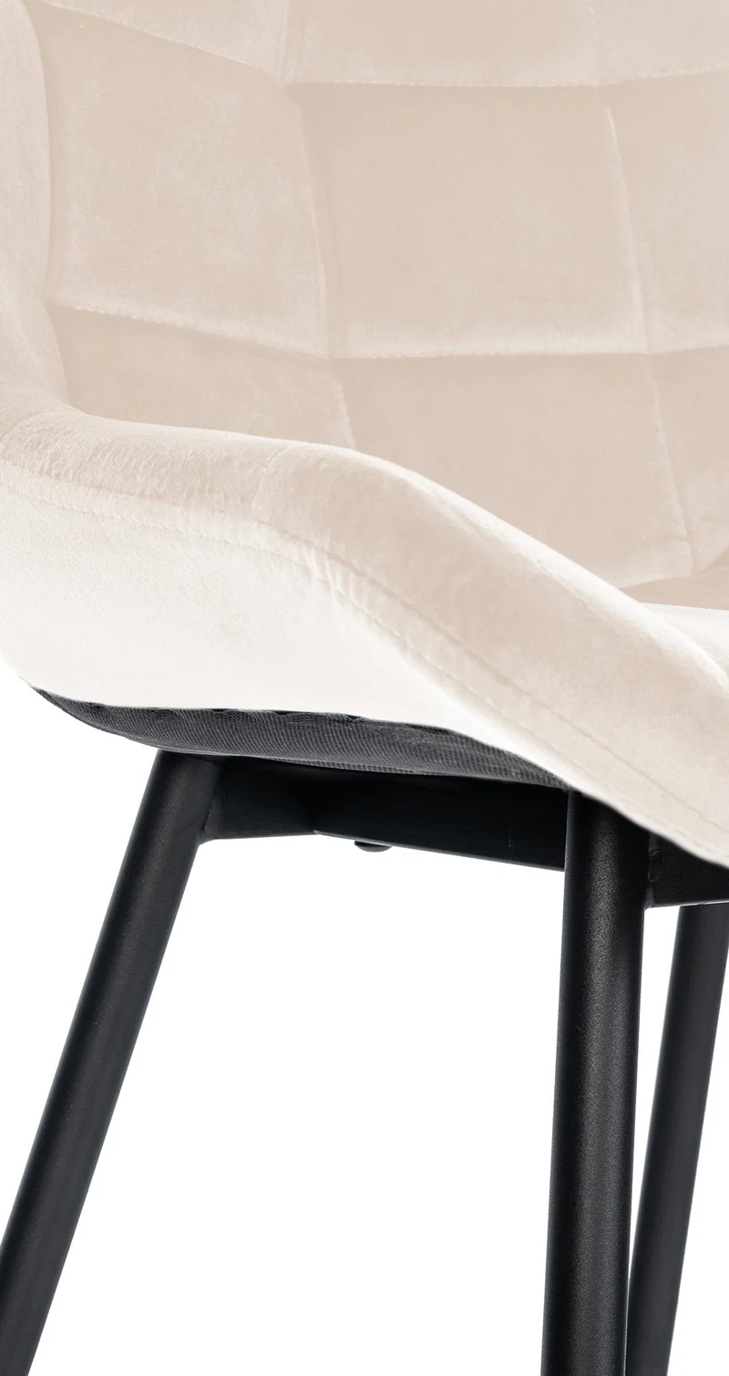 Tabouret de bar x1 avec repose-pieds revêtement en velours crème piètement à quatre pieds en métal noir 10_0005465