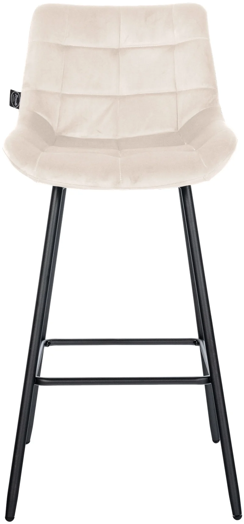 Tabouret de bar x1 avec repose-pieds revêtement en velours crème piètement à quatre pieds en métal noir 10_0005465