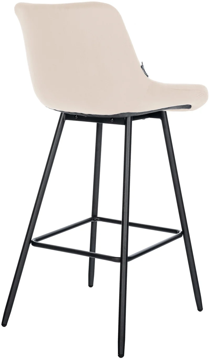 Tabouret de bar x1 avec repose-pieds revêtement en velours crème piètement à quatre pieds en métal noir 10_0005465