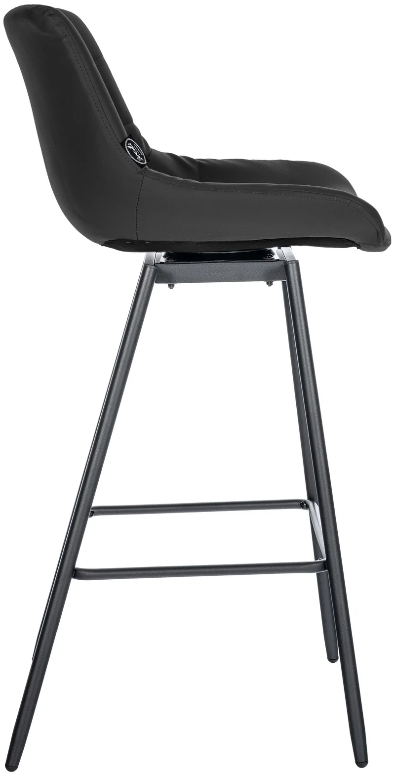 Tabouret de bar pivotant x1 avec repose-pieds revêtement en PVC noir piètement à quatre pieds en métal noir 10_0005469