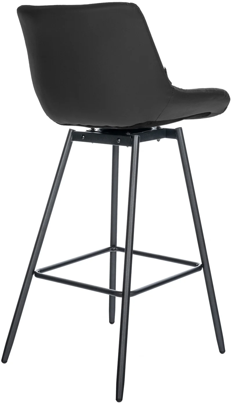 Tabouret de bar pivotant x1 avec repose-pieds revêtement en PVC noir piètement à quatre pieds en métal noir 10_0005469