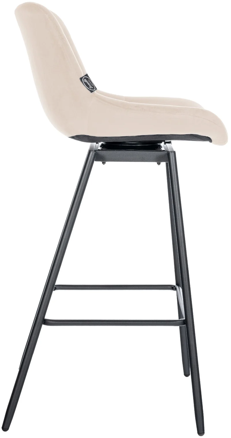 Tabouret de bar pivotant x1 avec repose-pieds revêtement en velours crème piètement à quatre pieds en métal noir 10_0005476