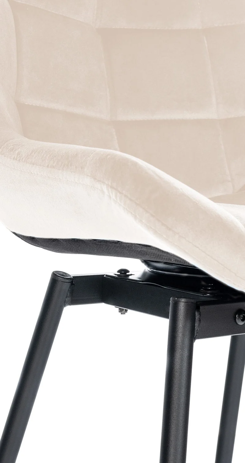 Tabouret de bar pivotant x1 avec repose-pieds revêtement en velours crème piètement à quatre pieds en métal noir 10_0005476