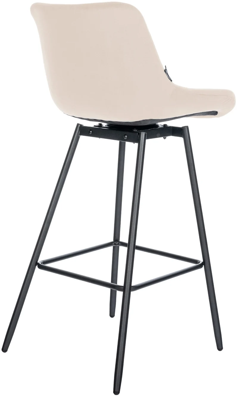 Tabouret de bar pivotant x1 avec repose-pieds revêtement en velours crème piètement à quatre pieds en métal noir 10_0005476