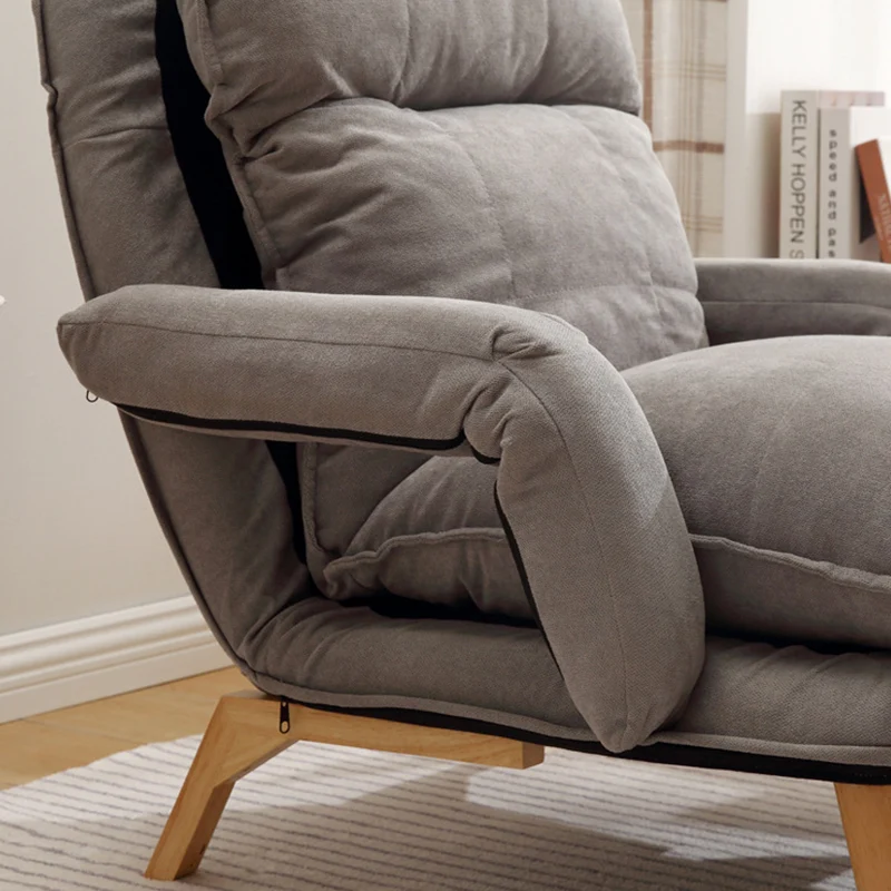 Modern Minimalist Cotton Linen Rubberwood Carbon Steel Square Accent Chair With Backrest & Armrest For Living Room