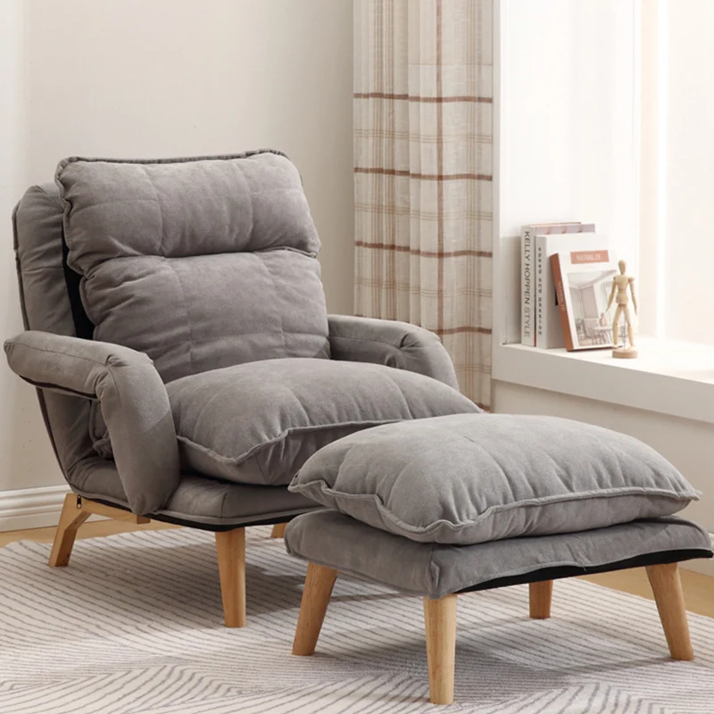 Modern Minimalist Cotton Linen Rubberwood Carbon Steel Square Accent Chair With Backrest & Armrest For Living Room