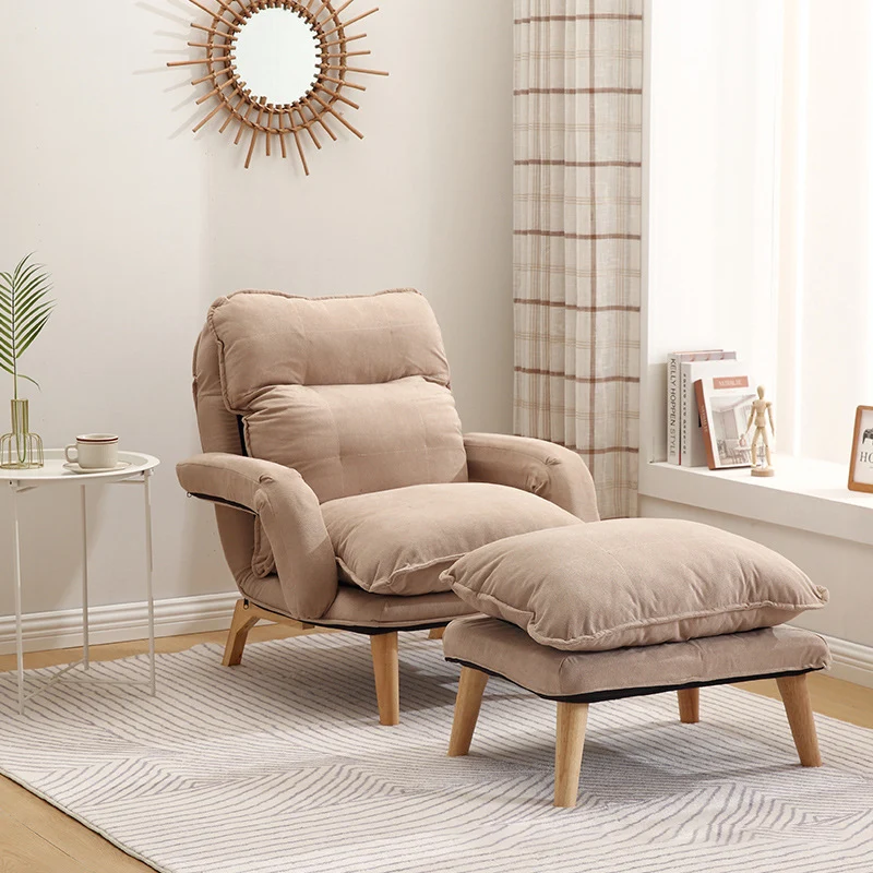 Modern Minimalist Cotton Linen Rubberwood Carbon Steel Square Accent Chair With Backrest & Armrest For Living Room