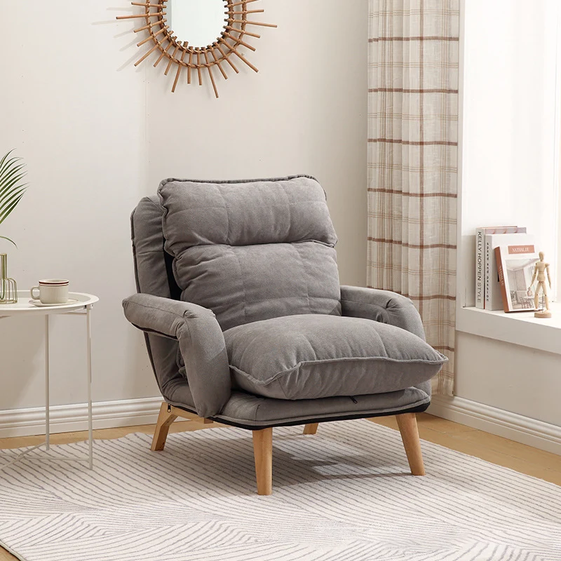 Modern Minimalist Cotton Linen Rubberwood Carbon Steel Square Accent Chair With Backrest & Armrest For Living Room