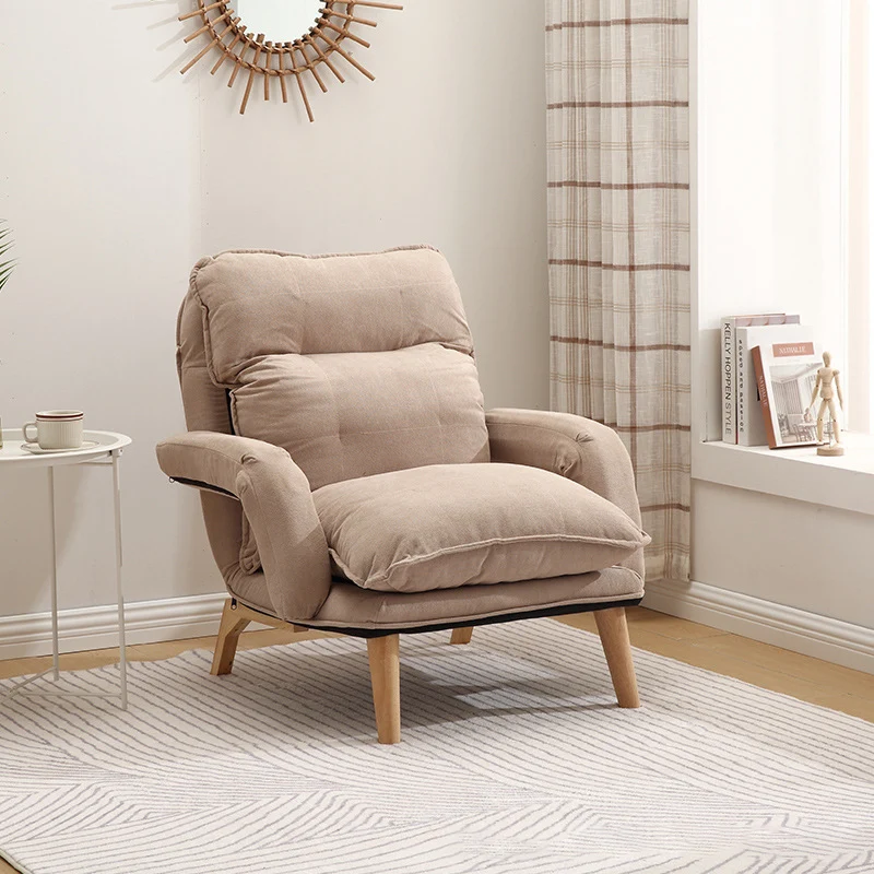 Modern Minimalist Cotton Linen Rubberwood Carbon Steel Square Accent Chair With Backrest & Armrest For Living Room