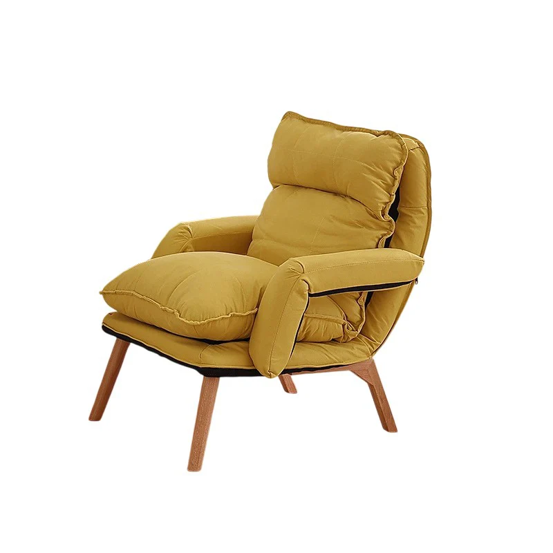 Modern Minimalist Cotton Linen Rubberwood Carbon Steel Square Accent Chair With Backrest & Armrest For Living Room