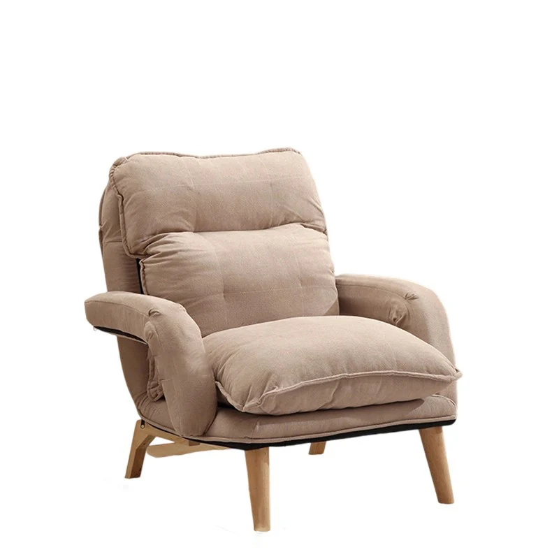 Modern Minimalist Cotton Linen Rubberwood Carbon Steel Square Accent Chair With Backrest & Armrest For Living Room