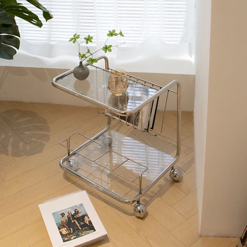 Modern Simplicity Rectangle Stainless Steel Glass Movable End Table 4-Tier For Living Room