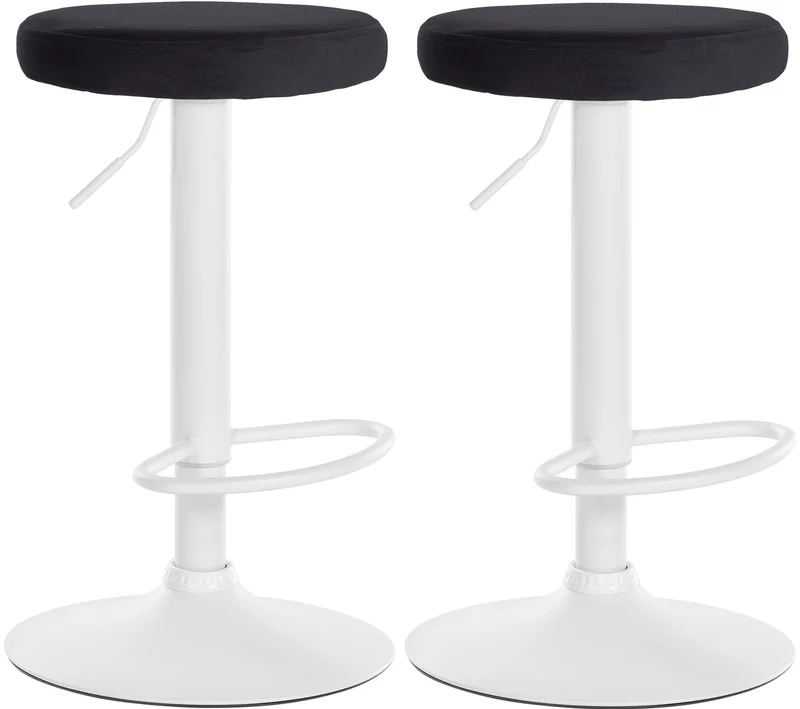 Lot de 2 tabourets de bar avec assise en tissu velours noir et cadre métal blanc TDB10703