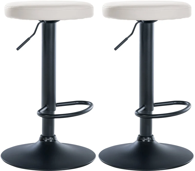 Lot de 2 tabourets de bar design simple avec assise en synthétique blanc et cadre métal noir TDB10689