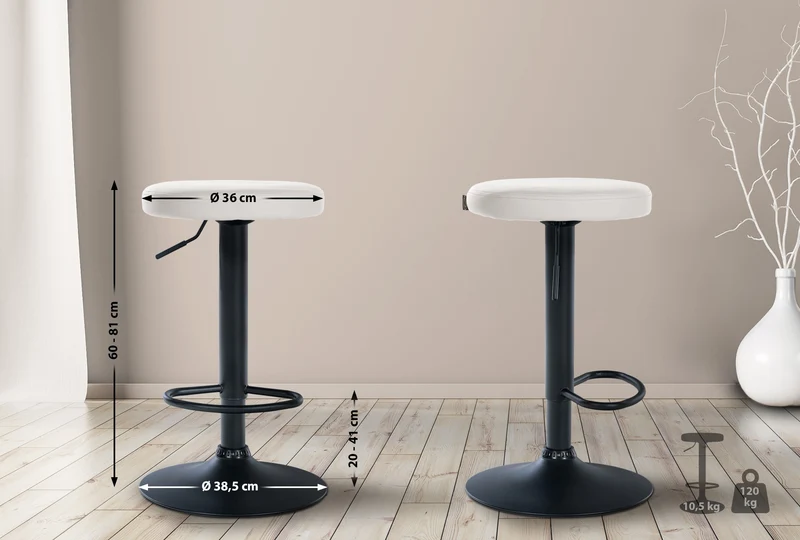 Lot de 2 tabourets de bar design simple avec assise en synthétique blanc et cadre métal noir TDB10689
