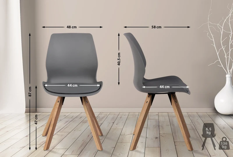 Lot de 2 chaises de salle à manger en plastique gris style scandinave pieds bois CDS101142