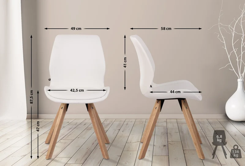 Lot de 2 chaises de salle à manger en synthétique blanc style scandinave pieds bois CDS101136
