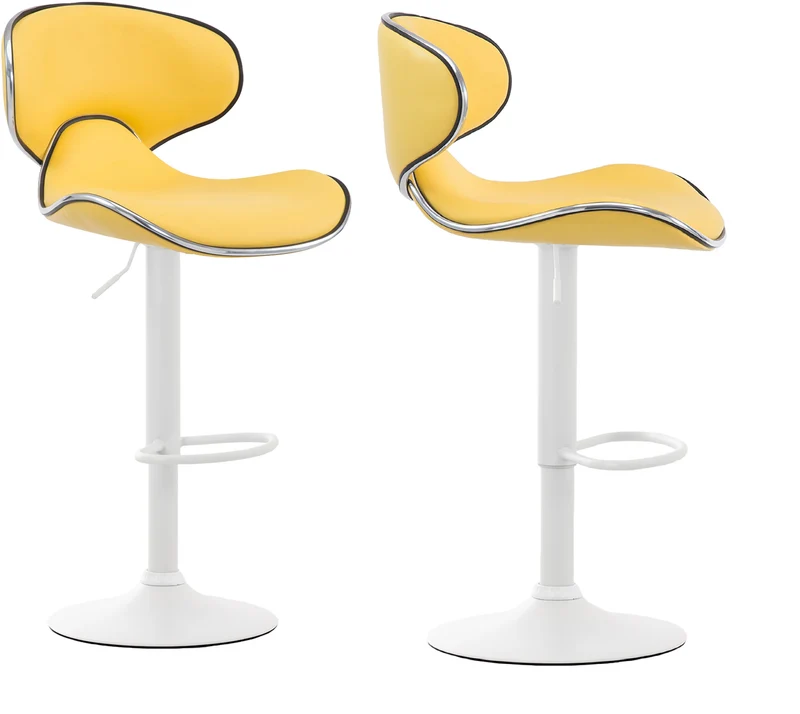 Lot de 2 tabourets de bar design contemporain pieds en métal blanc mat assise en synthétique jaune 10_0000349