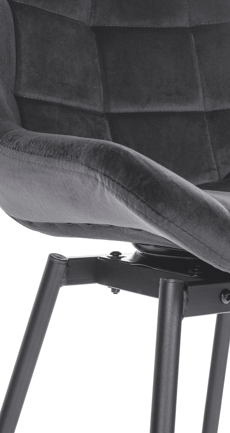 Tabouret de bar pivotant x1 avec repose-pieds revêtement en velours gris foncé piètement à quatre pieds en métal noir 10_0005472