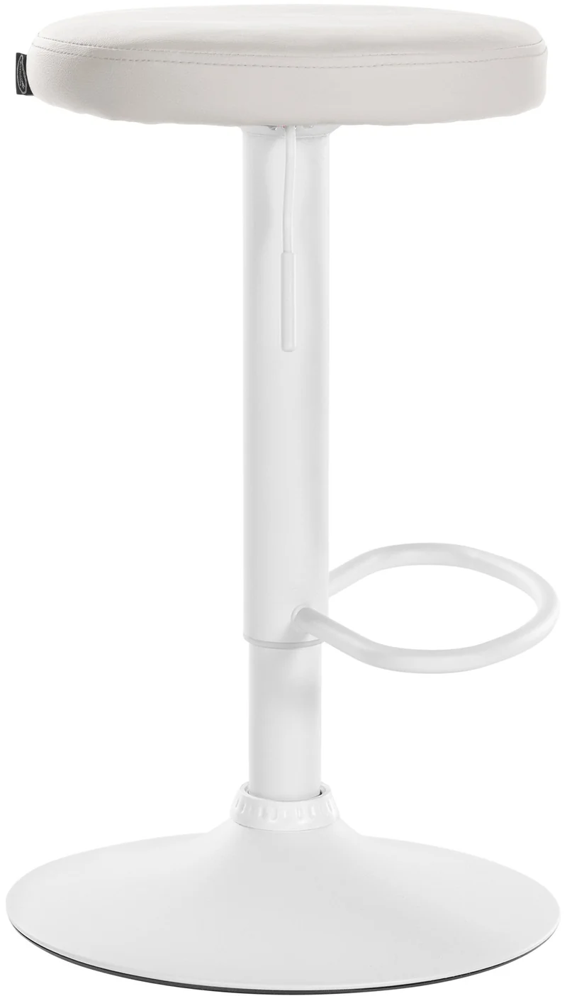 Tabouret de bar x1 design simple hauteur réglable revêtement en PVC blanc pieds en métal blanc 10_0005346