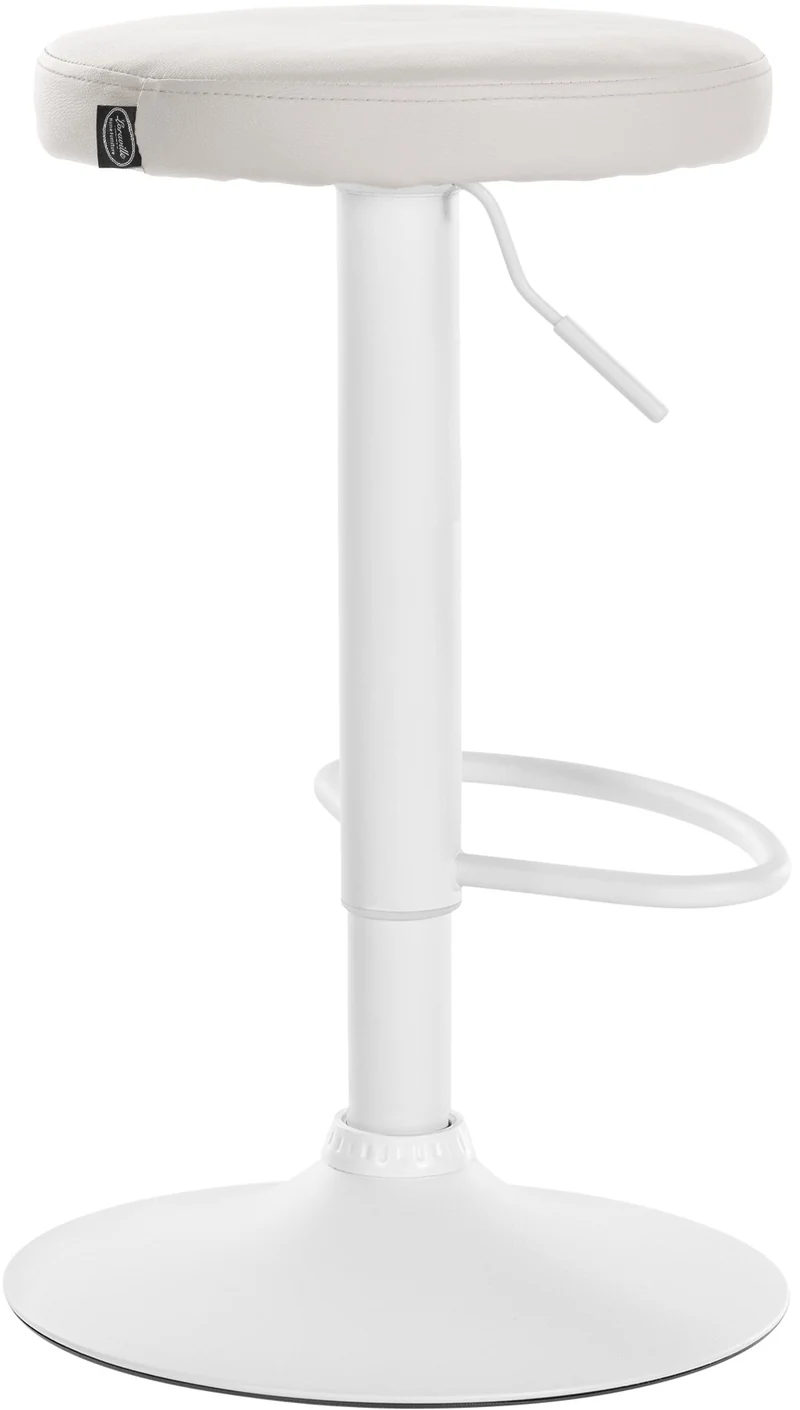 Tabouret de bar x1 design simple hauteur réglable revêtement en PVC blanc pieds en métal blanc 10_0005346