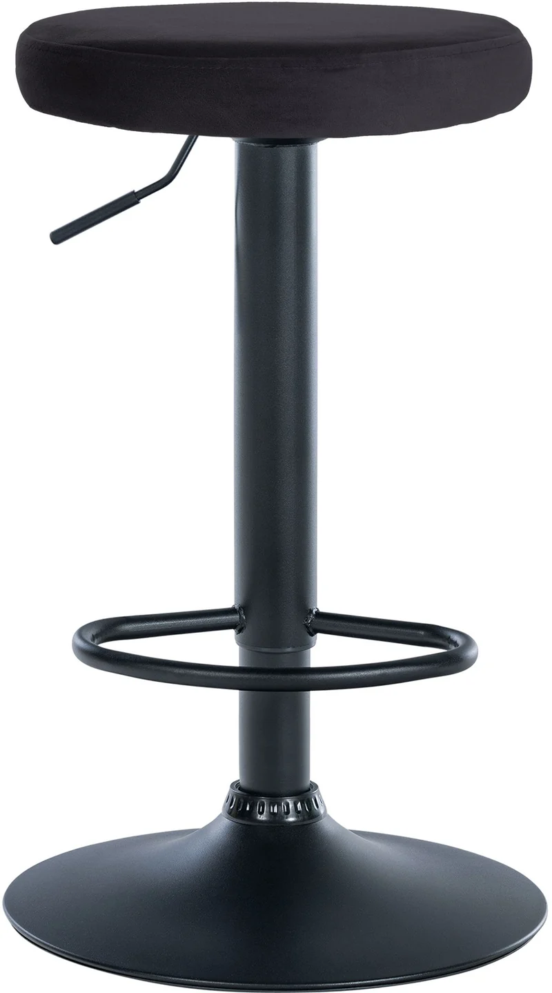 Tabouret de bar x1 design simple hauteur réglable revêtement en velours noir pieds en métal noir 10_0005745