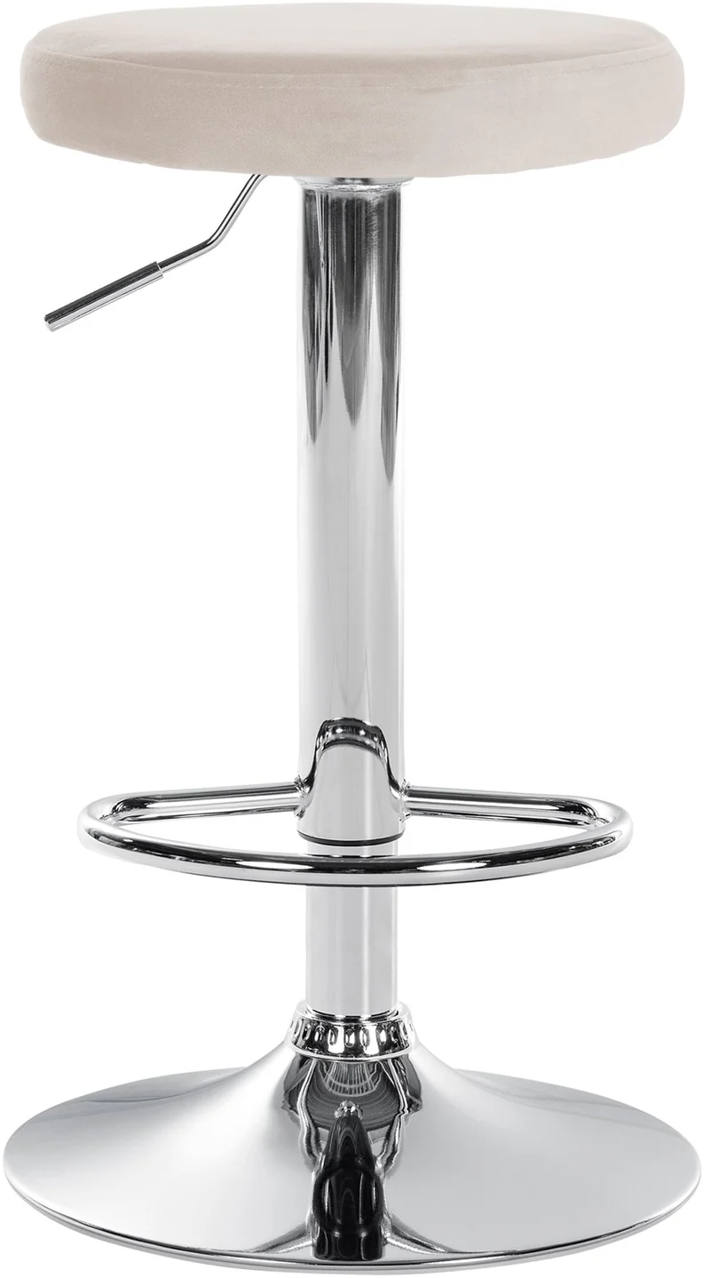 Tabouret de bar x1 design simple hauteur réglable revêtement en velours crème pieds en métal aspect chromé 10_0005347