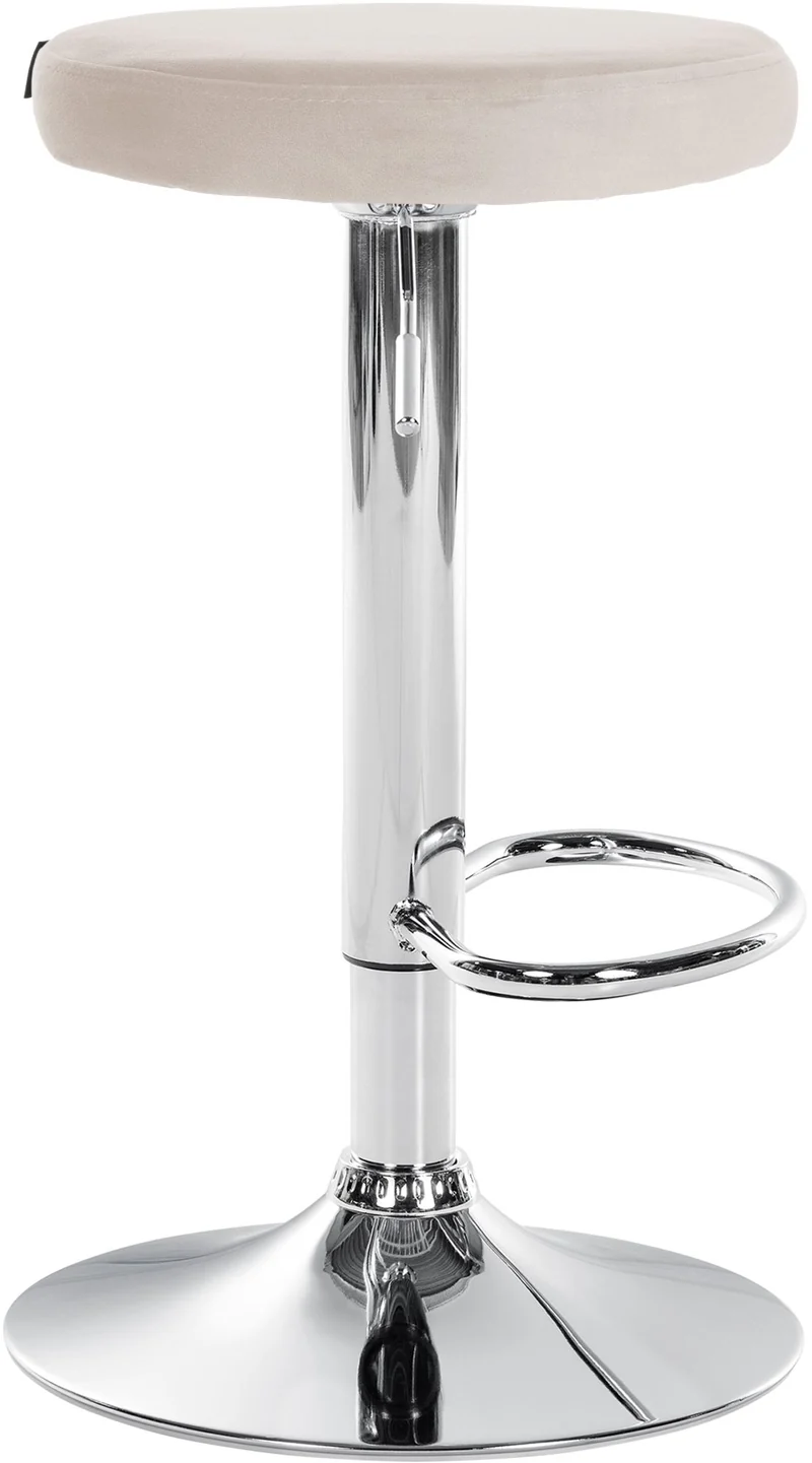 Tabouret de bar x1 design simple hauteur réglable revêtement en velours crème pieds en métal aspect chromé 10_0005347