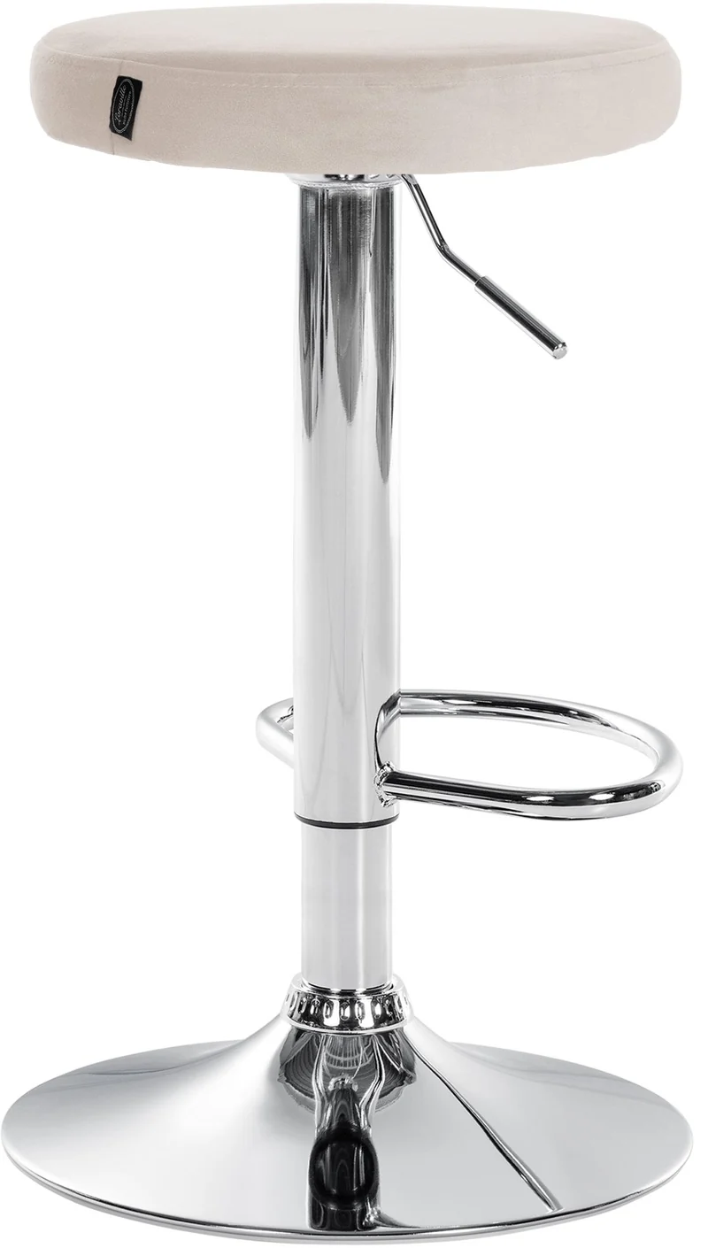 Tabouret de bar x1 design simple hauteur réglable revêtement en velours crème pieds en métal aspect chromé 10_0005347